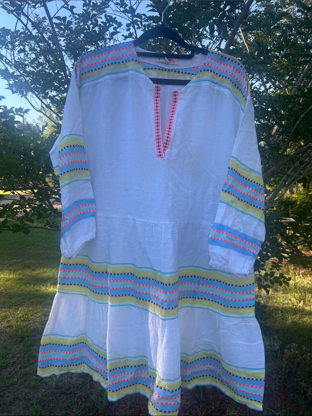 Lemlem by Liya Kebede White Embroidered Beach Tunic with Neon Trim